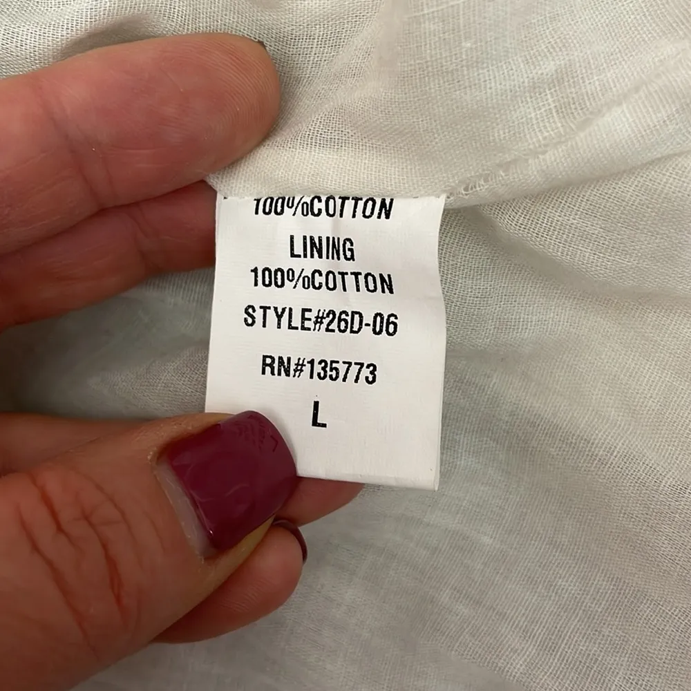 Off-White Eyelet Sheer Lightweight Knee Length Short Sleeve Dress L - Image 12