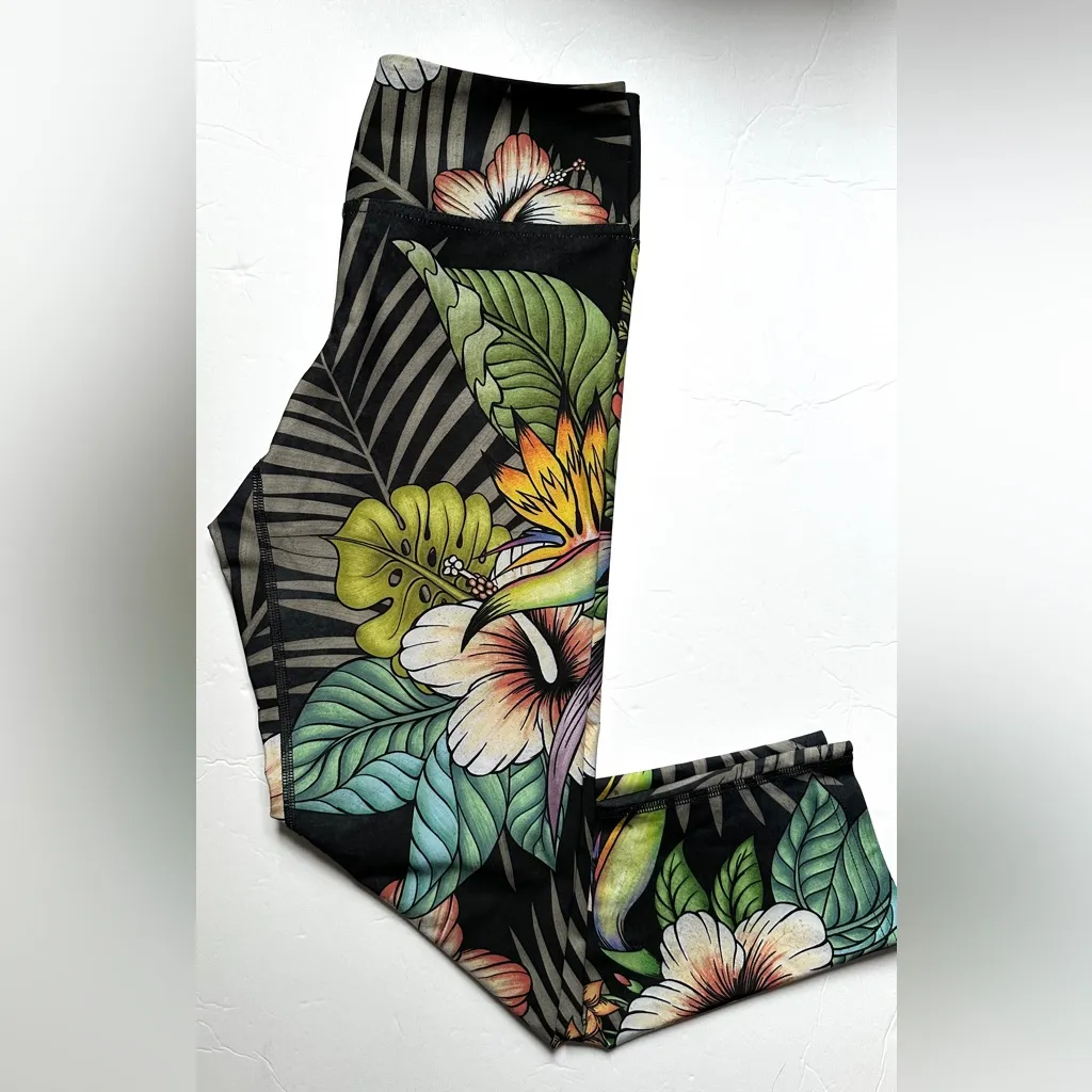 EAGLE ROCK WERKSHOP Women's Legging Size S Floral Night Full Length Triathlon Green - Image 2