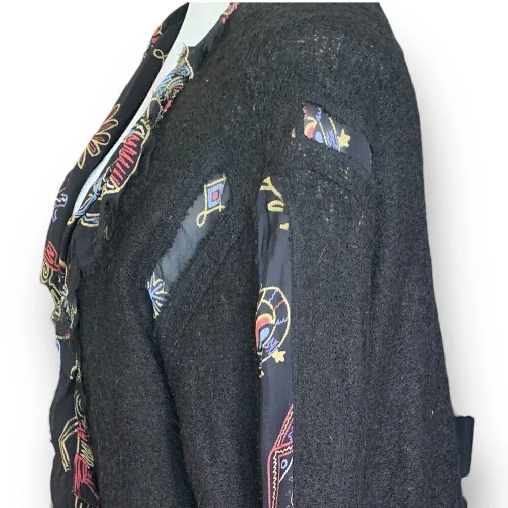 Chico’s Knit Cardigan Sweater Black Burgundy Abstract Animal Print Art Silk Wool - Image 6