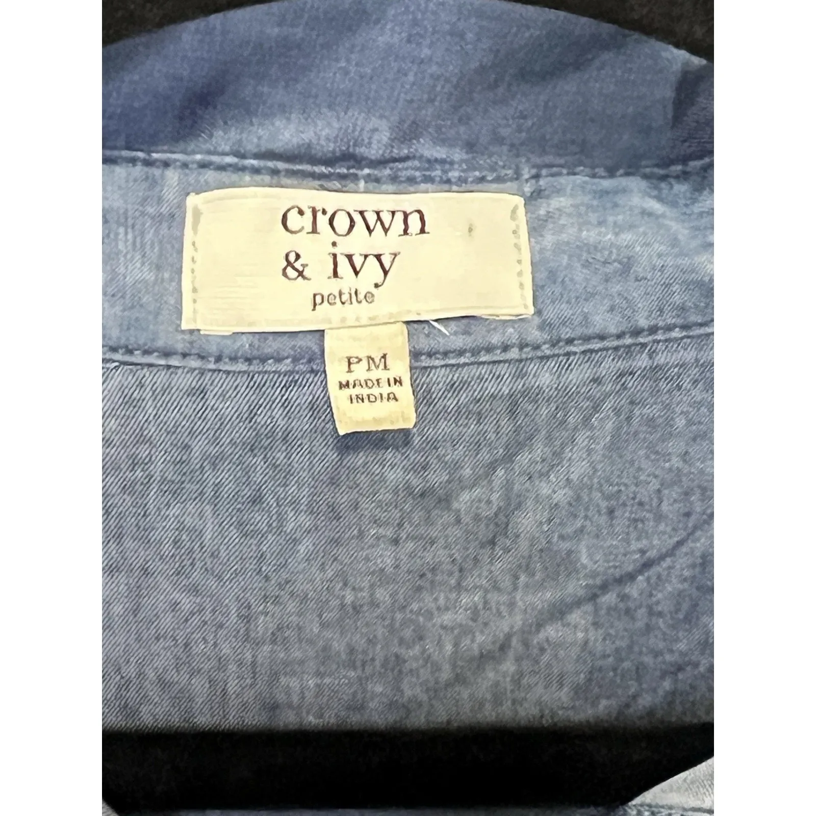 Crown Ivy Women’s Size Medium Petite Denim Button Down Shirt Black Striped Back - Image 3