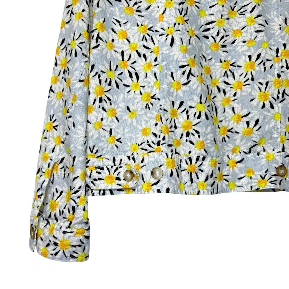 Cynthia Rowley Linen Jacket S Daisy Print Powder Blue‎ Lightweight Pockets $198 - Image 7