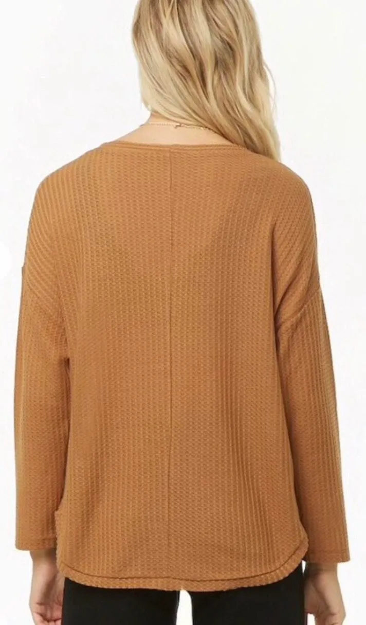 Forever 21 Orange Waffle Knit Long Sleeve Top - Image 2