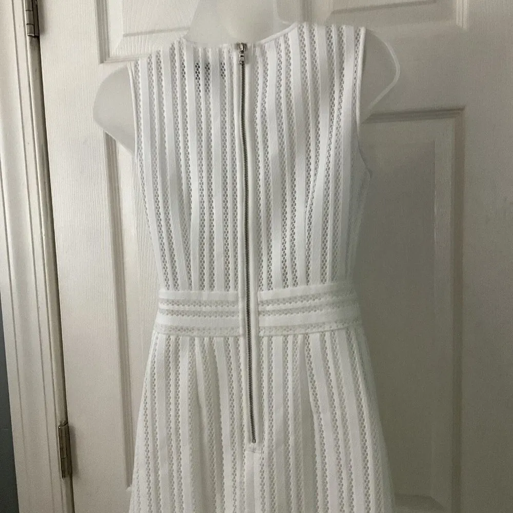 J. Crew White Striped Eyelet Fit & Flare Dress - V Neck Sleeveless Lined Size 0 - Image 8