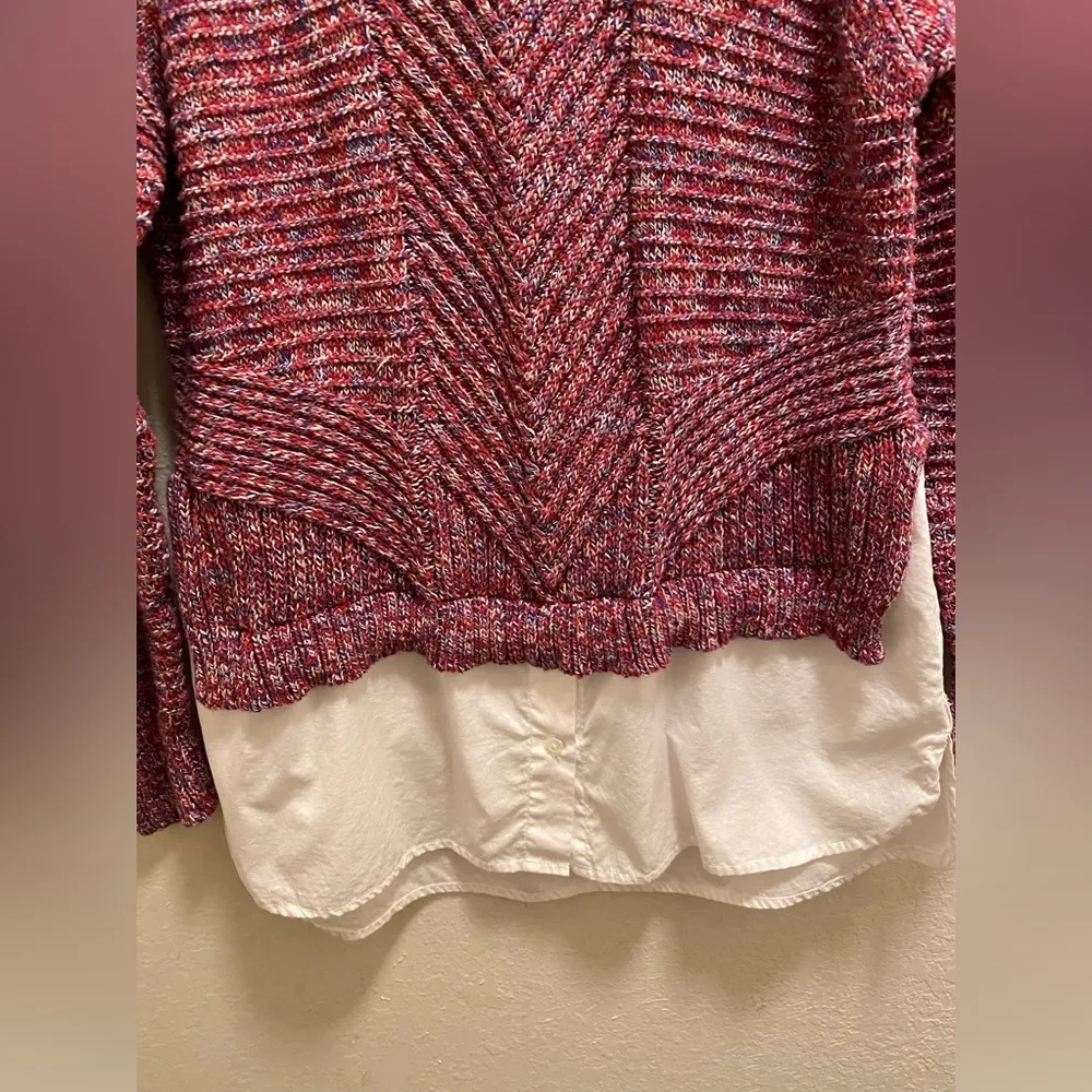 Margaret O'Leary Knit Marled Sweater With Built-In Dress Shirt Hem Size S - Image 3