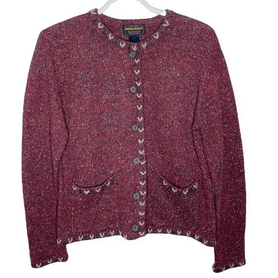 Woolrich vintage Ruby speckled wool blend buttoned cardigan size S - Image 1