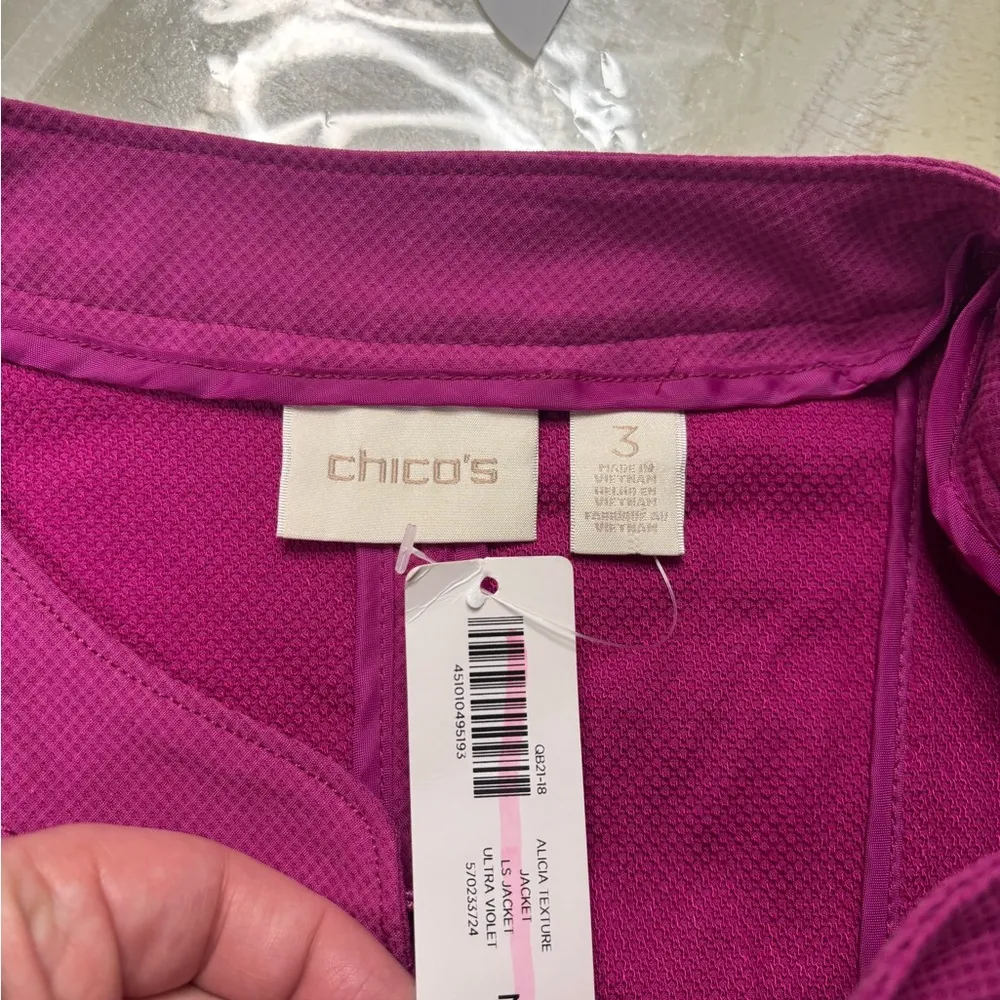 CHICO'S Alicia Textured Long Sleeve Jacket Blazer Size 3 Large Pink New Light - Image 6