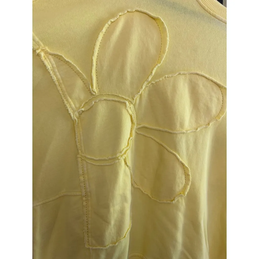 Size S Easel Terry Knit Top with Flower Patch in Lemon - Image 5