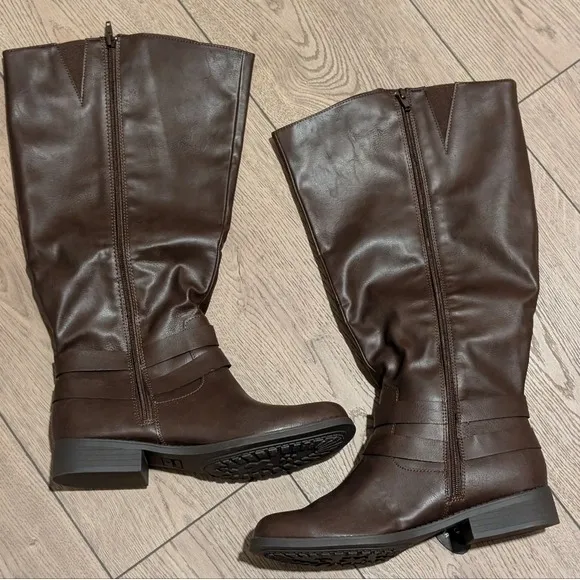 NEW Style & Co Brown Moto Riding Knee Boots Womens 10 Wide Calf Buckles - Image 8