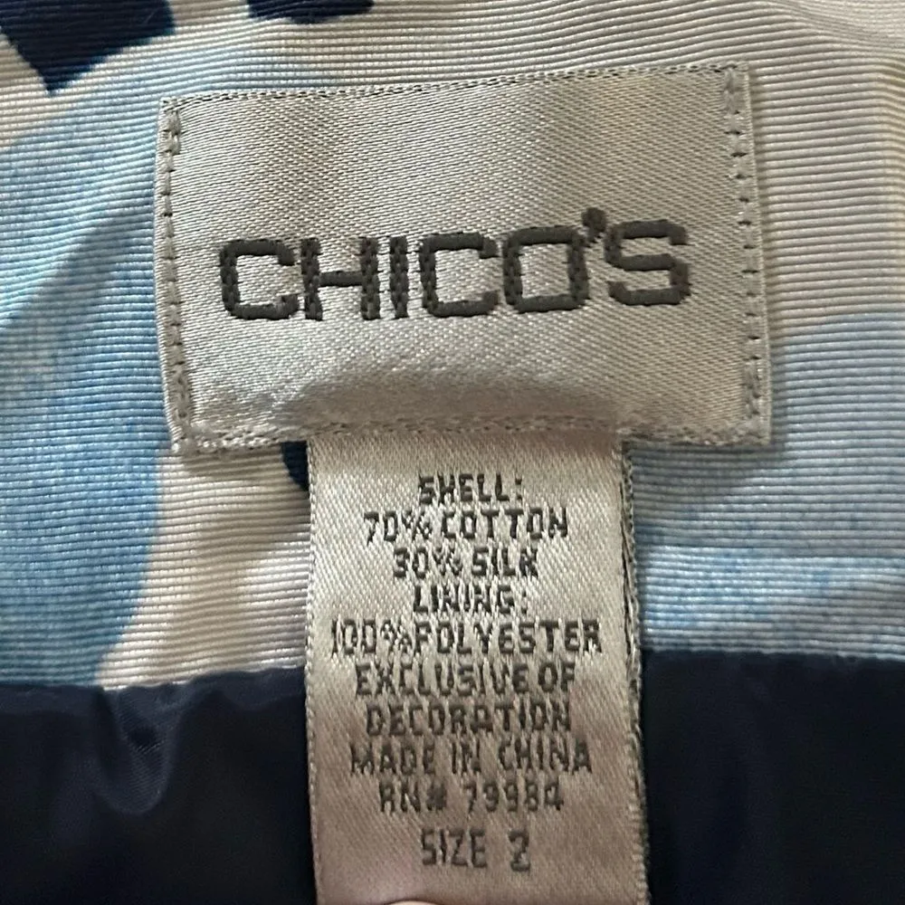 Chico's Ice Garden Frannie Ink White Blue Silk Cotton Sequin Blazer Size L 12 - Image 8