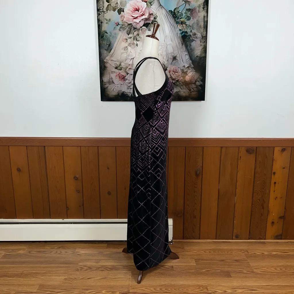 Beautiful Vintage 90s CDC Glitter Velvet Prom Gown! Black Size 8 - Image 4