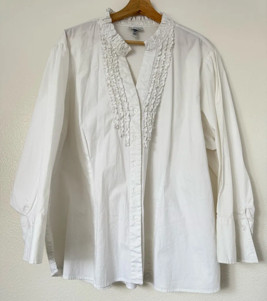 Harve Benard Cottagecore White Lace Trim embroidered Blouse luxury polka plus 3X - Image 1
