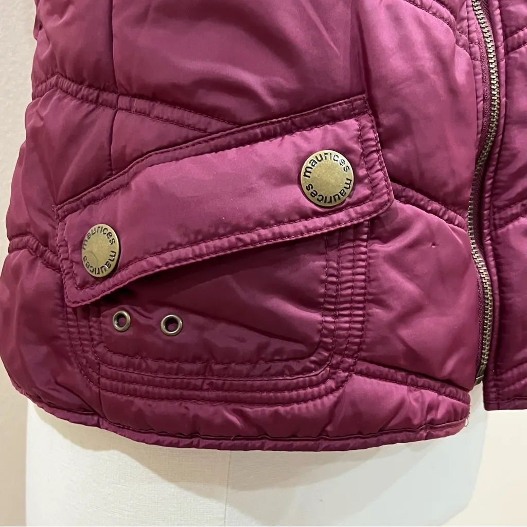 Maurices Maroon Puffer Vest with Embroidered Floral Detail Size Small - Image 12