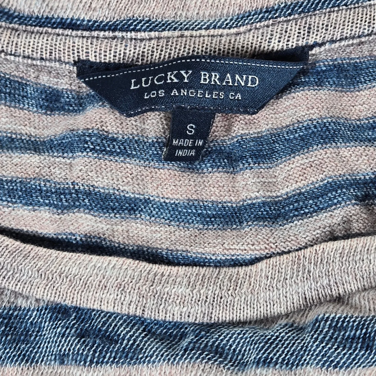 Lucky Brand Striped Ruffle Sleeve T Shirt Women's Size S Linen Blend Casual Top - Image 3