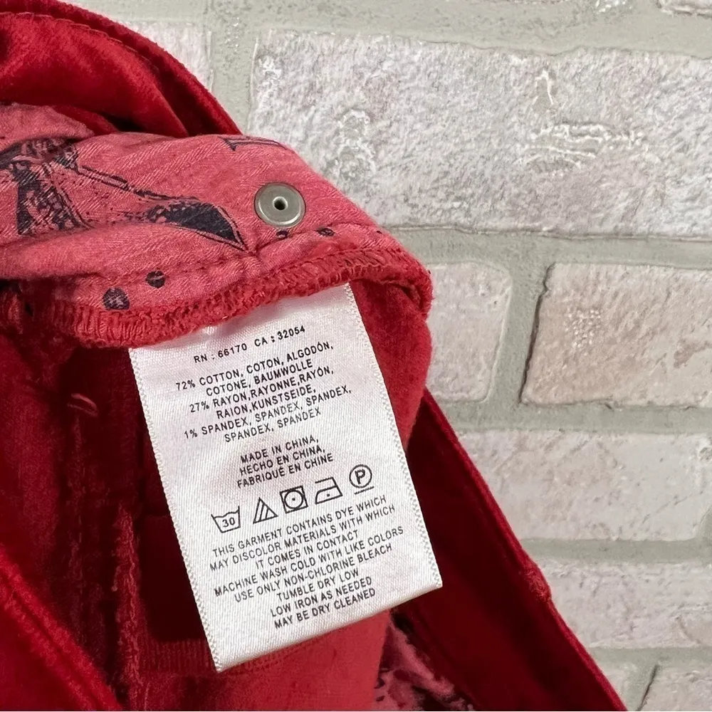 Pilcro and the Letterpress Luxe Red High Rise Skinny Velvet Jeans Size 26 - Image 7