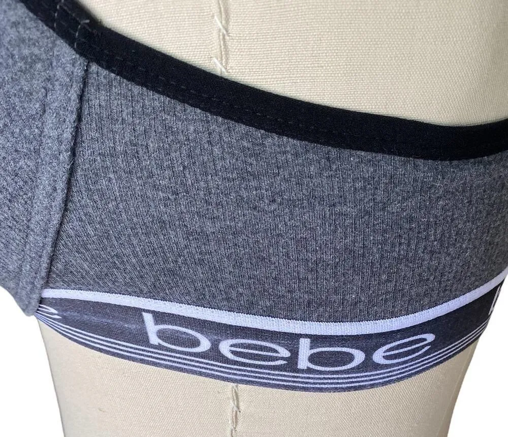 BEBE Gray Ribbed Cotton Push Up Padded Underwire Bra ~ 36D - Image 3