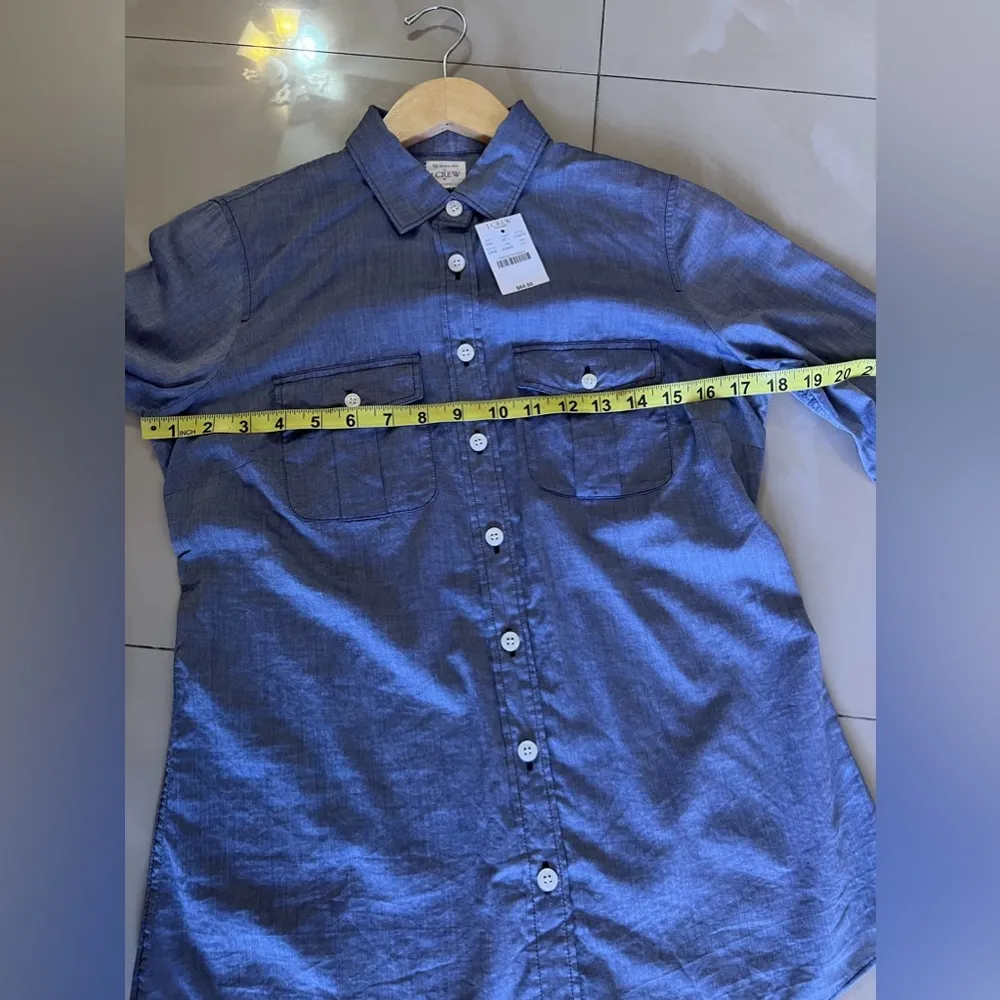 J Crew Shirt Womens Sz S Blue 100% Cotton Chambray Button Up Roll Tab Sleeve - Image 12