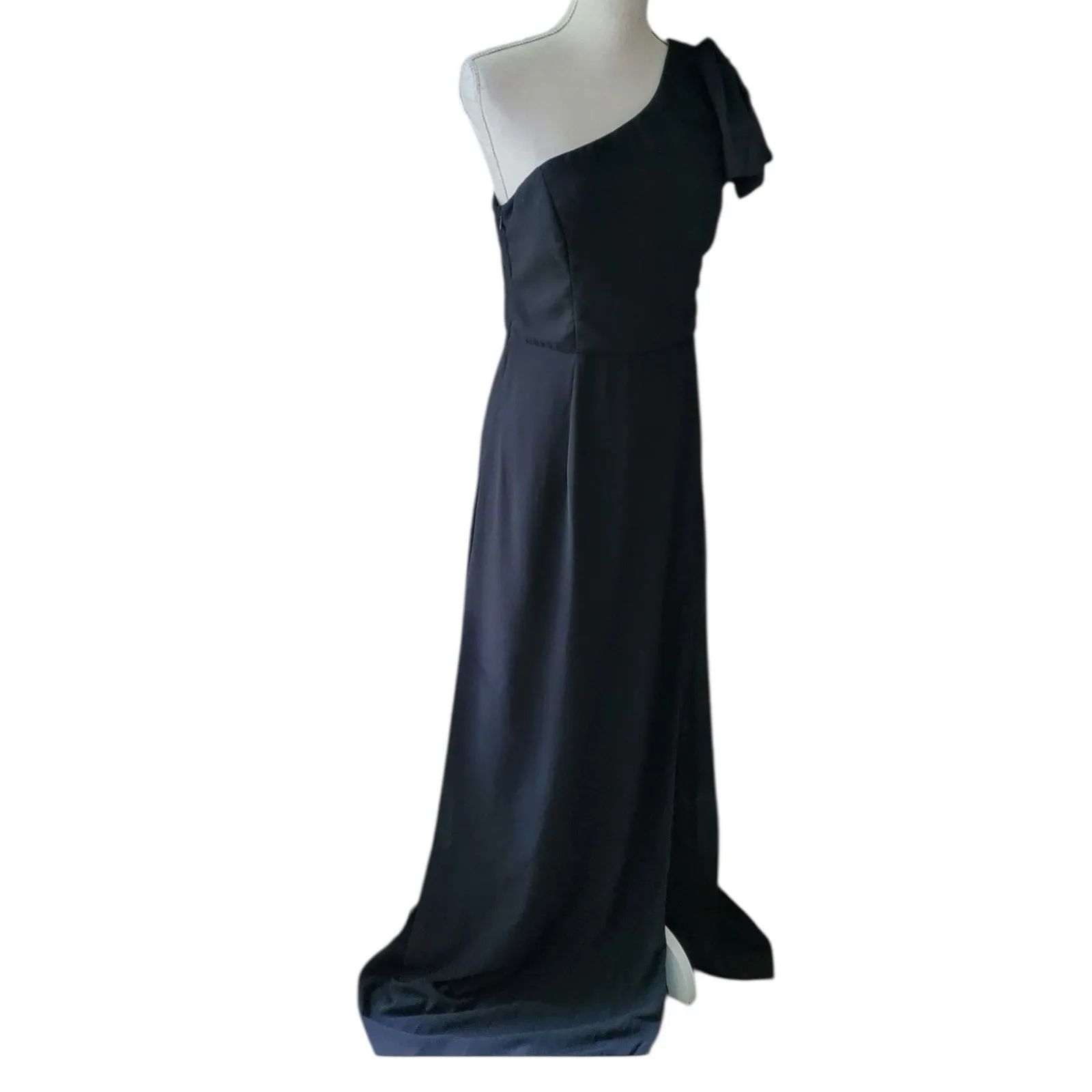 Lulus Simply Brilliant Black One Shoulder Bow Chiffon Maxi Dress Slit in Black S - Image 2