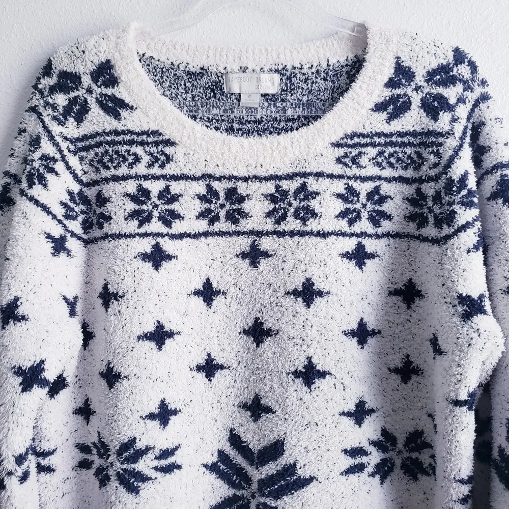 Barefoot Dreams Cozy Chic Fair Isle Snowflake Fuzzy Sweater - Image 3