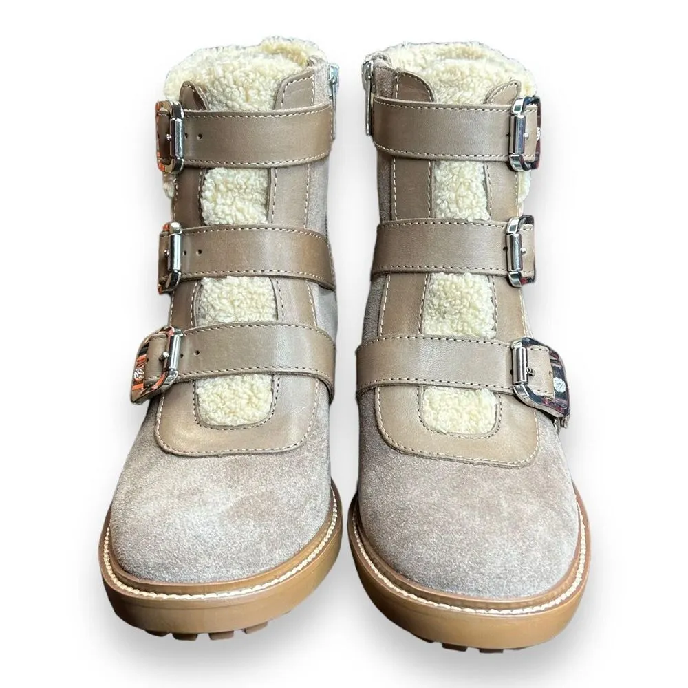 Vince Camuto Klerica Leather and Faux Fur Moto/Hiker Boot Taupe Size 7M - Image 2