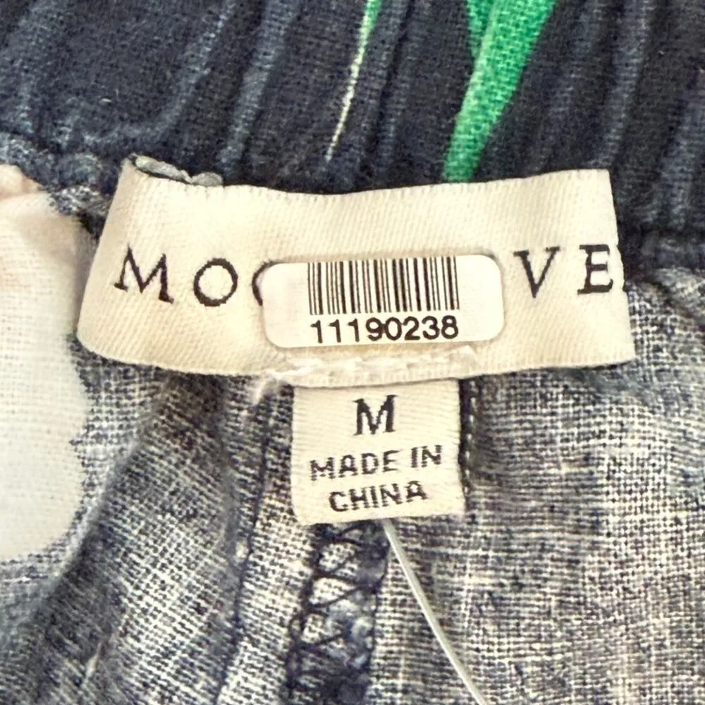 Moon River High Waisted Paperbag Pleated Loose Fit Belted Floral Shorts M Blue Size M - Image 8