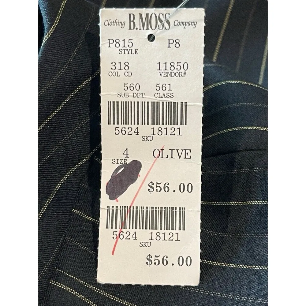 Taylor B.Moss VTG Black Olive Pin Striped Y2K 90s Office Dress Pants NWT 4 - Image 7