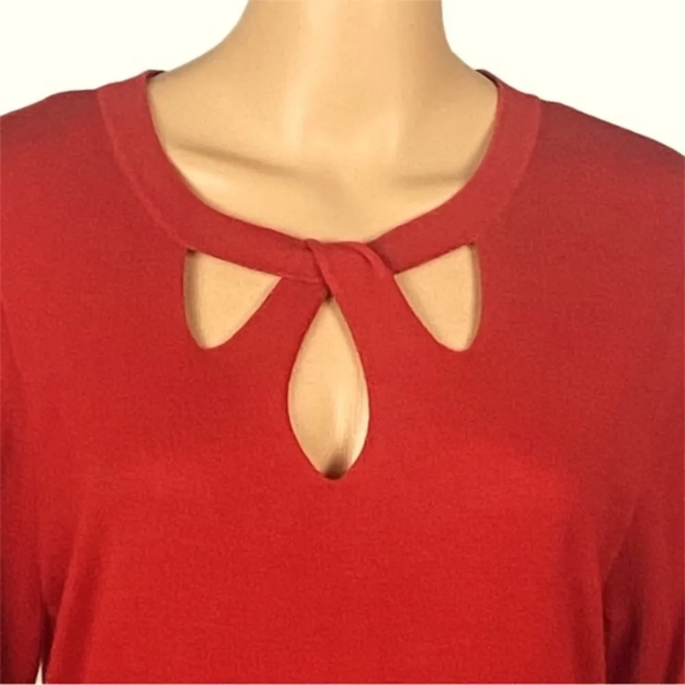 NINE WEST red knit sweater dress with cut-outs at the neckline. Large. EUC - Image 2