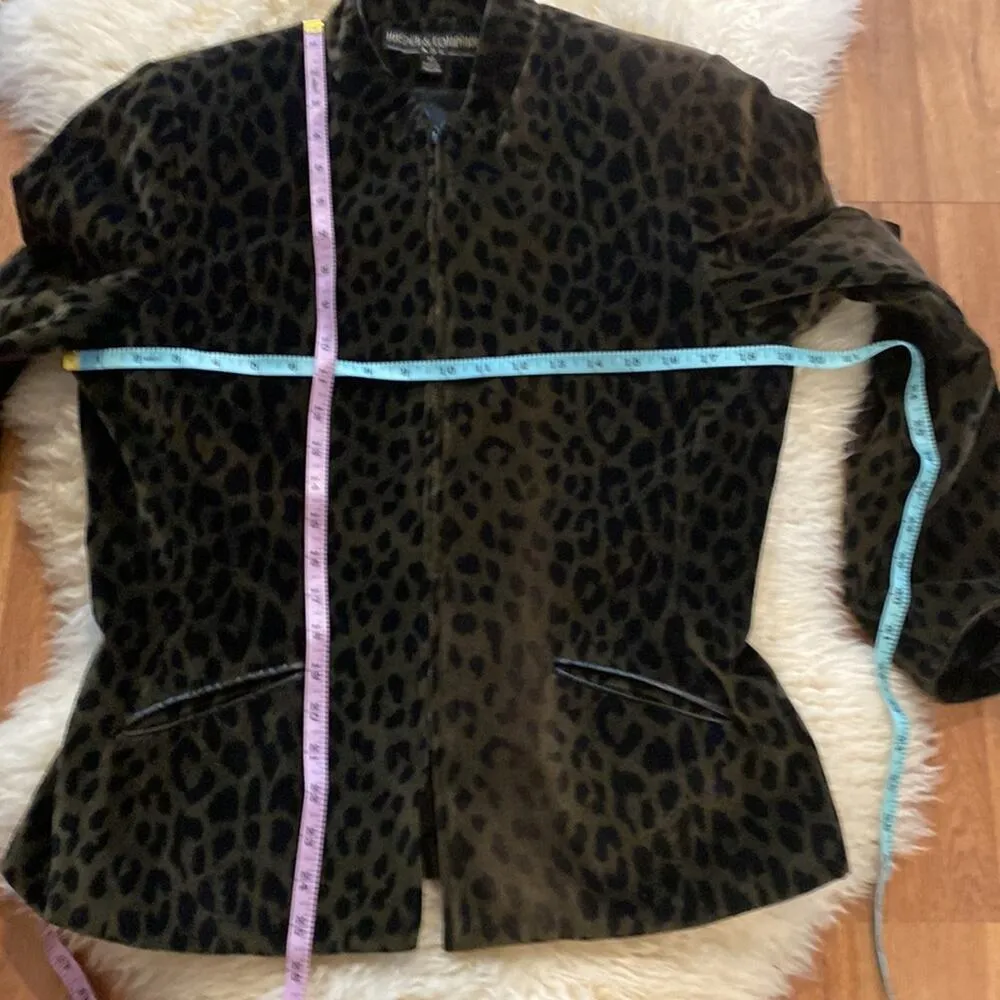 Kasper & Company ASL Leopard Print Velour Zip Up Jacket Sz 10 Cotton - Image 9