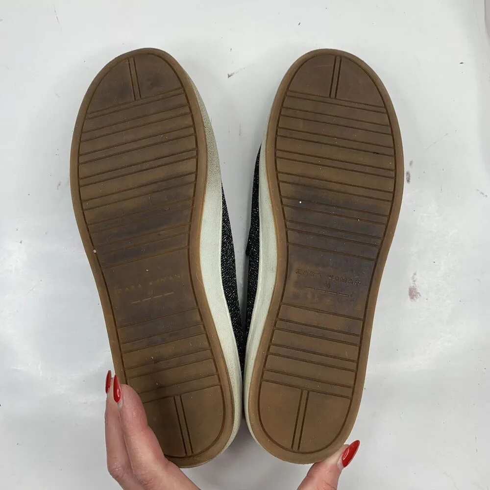 Zara Woman Size 9 Sneakers YEAH Slip On Black Metallic Platform Canvas Casual - Image 11