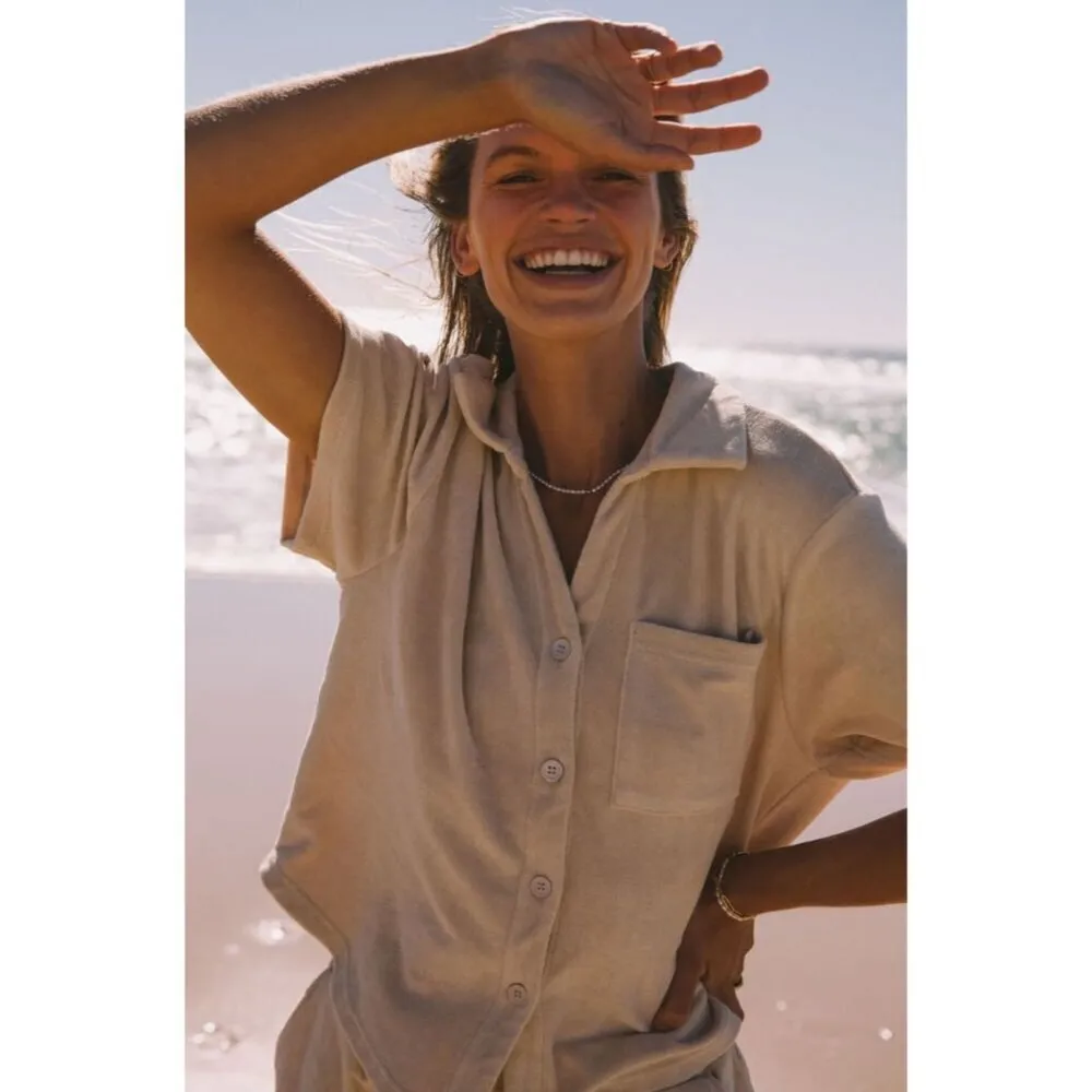 Araminta James Terry Shirt in Biscuit XSmall Womens Button Down Blouse Top Tan Size XS - Image 14