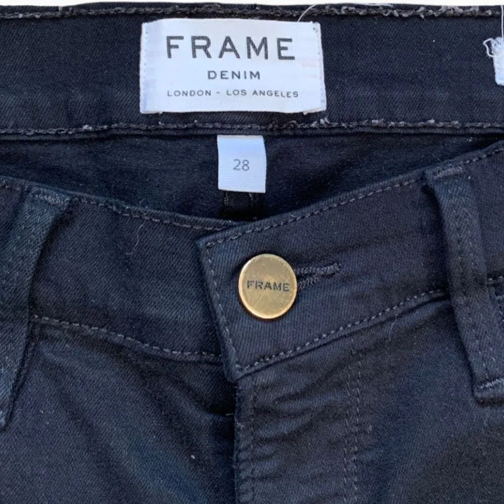 Frame Le Skinny De Jeanne Noir Rips Jeans Black Raw Hem Destroyed Midrise Denim - Image 6