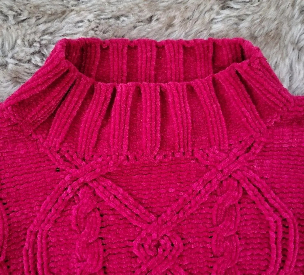 Ship N Shore Sport Vintage Cable Knit Fuschia Pink Acrylic Sweater Size Medium - Image 5