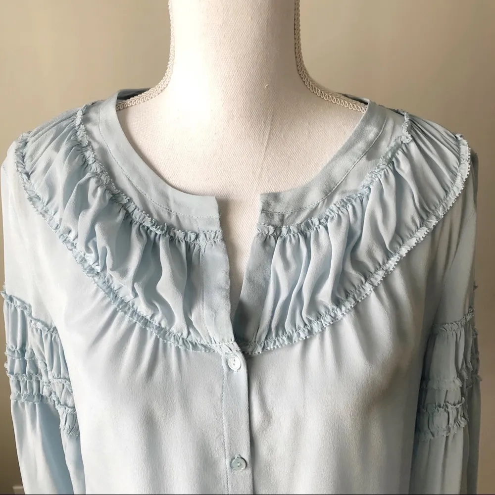 ECRU | The Bacall Silk Baby Blue Button Down Blouse  Sz S - Image 4
