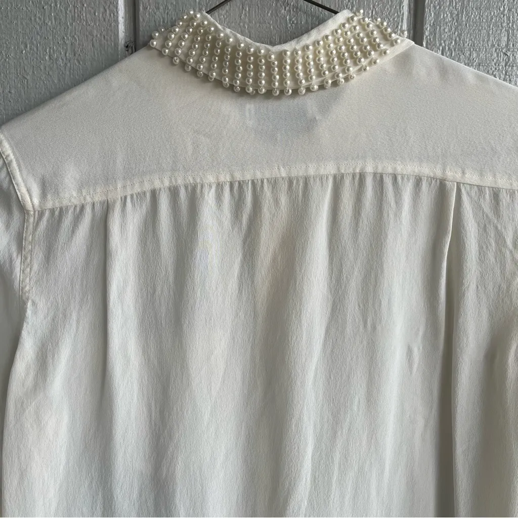 Equipment Silk White Pearl Collar Button Up Blouse Size XS - Image 7