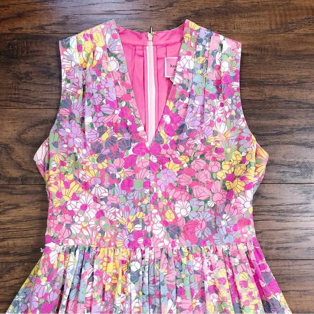 Kate Spade • Floral Dots Burnout Dress sleeveless fit & flare pink yellow blue - Image 4