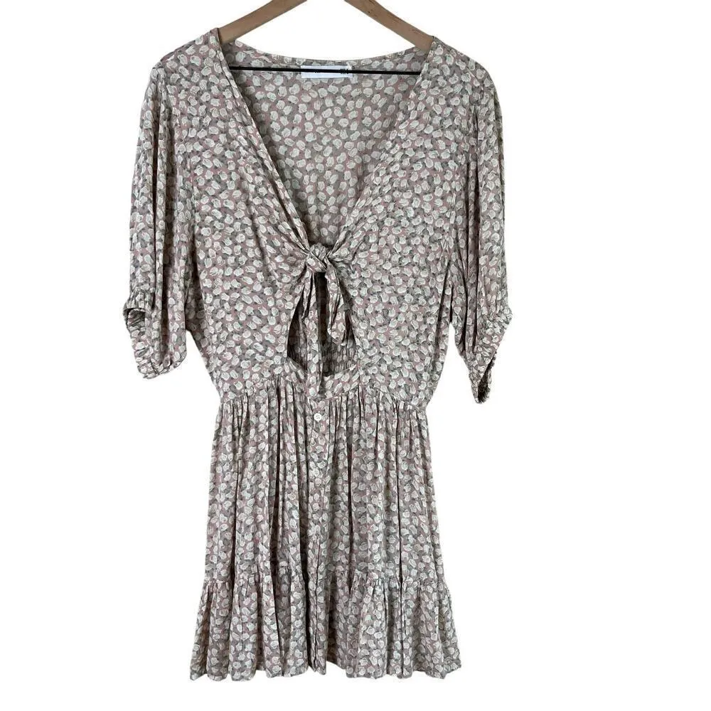 Faithfull The Brand Marigot Tie-Front Dress in Pink Azalea Floral Print, Size 6 - Image 2