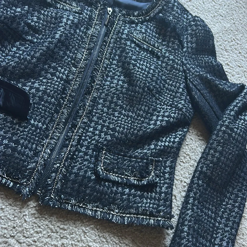 Apt. 9  Women's Charcoal Tweed Shimmer Blazer with Fringe - Image 3