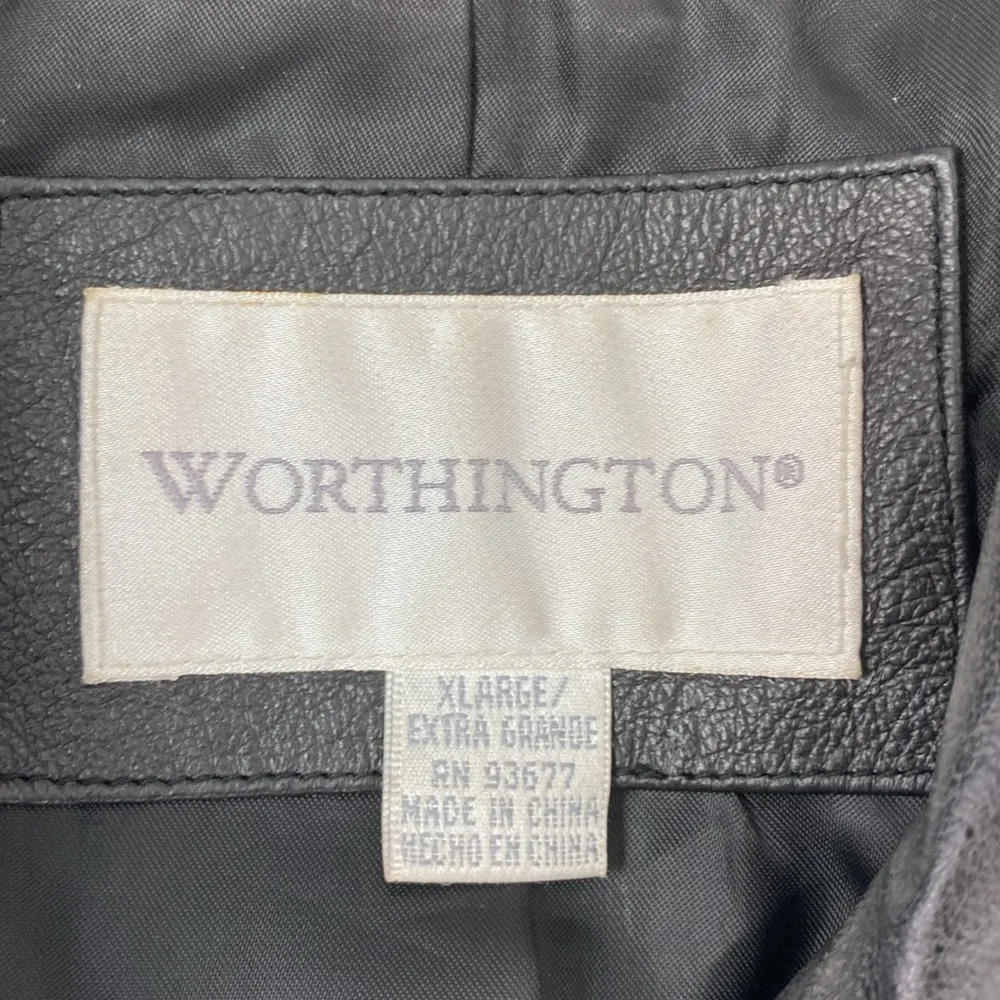 Worthington 100% Leather Black Zip Front Jacket XL - Image 3