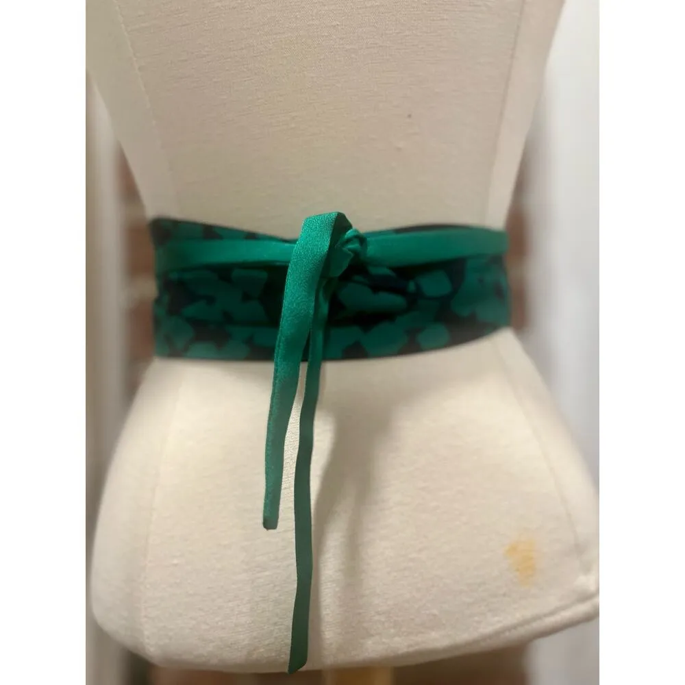 Women’s Green Chiffon Obi Fabric Sash Belt - Image 4