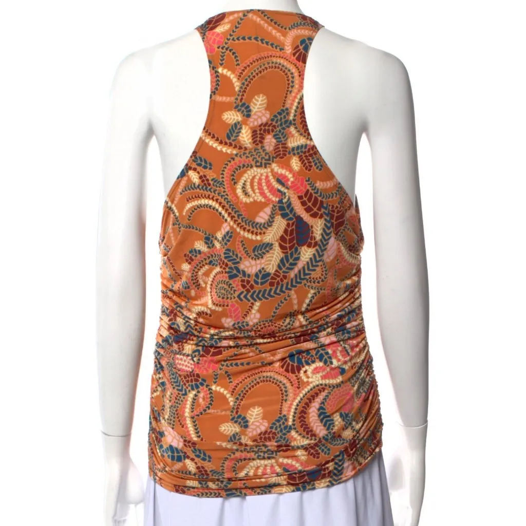 NWT ALC Adley Ruched Tank Sz Large Orange Paisley Stretch Jersey Revolve Shopbop - Image 4