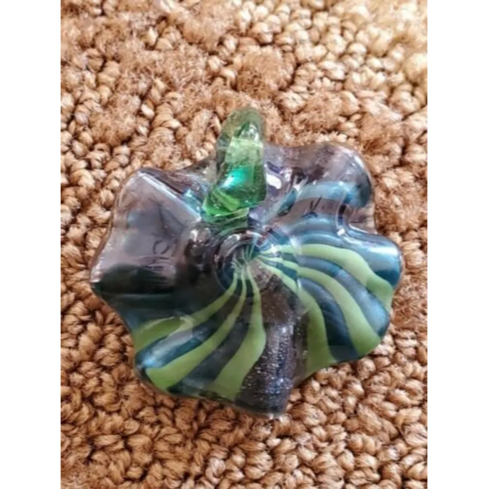 Handmade Art Glass Pendant Flower Shape w/Blue Green Swirl Background 1" Blue - Image 2