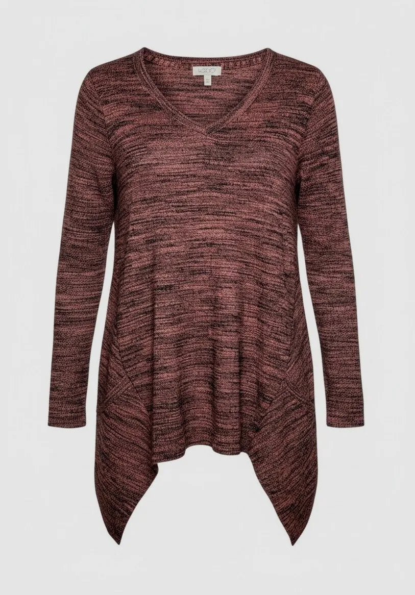 LOGO Lori Goldstein Tunic Sweater L Heathered Red Black Pockets Cozy Warm Cabin Size L - Image 1