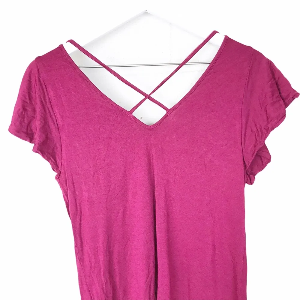 Raspberry Maroon Criss Cross VNeck Blouse - Image 4