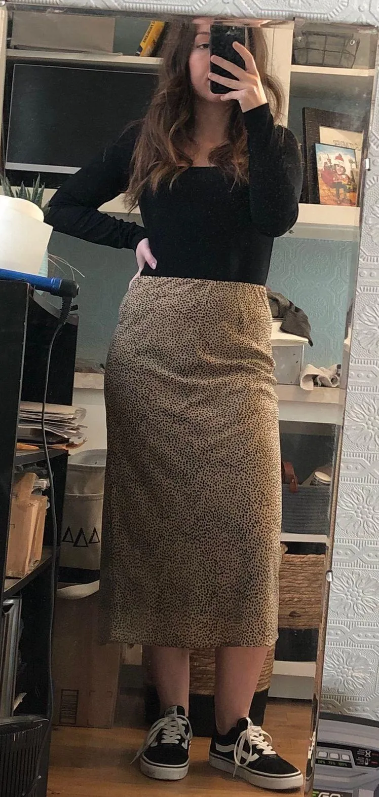 Cheetah Print Midi Skirt Tan Size M - Image 3