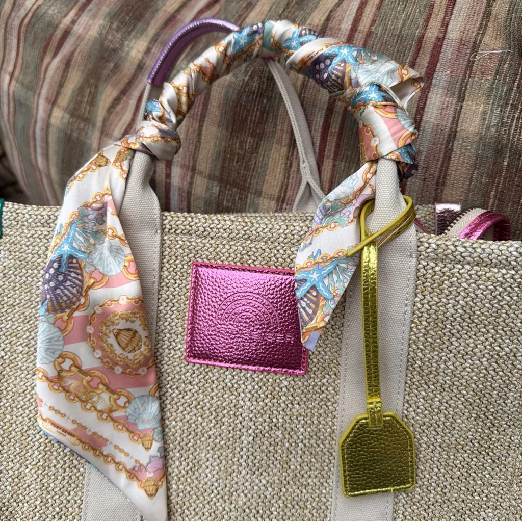 Kurt Geiger Beige Tote with Colorful Scarf - Image 8
