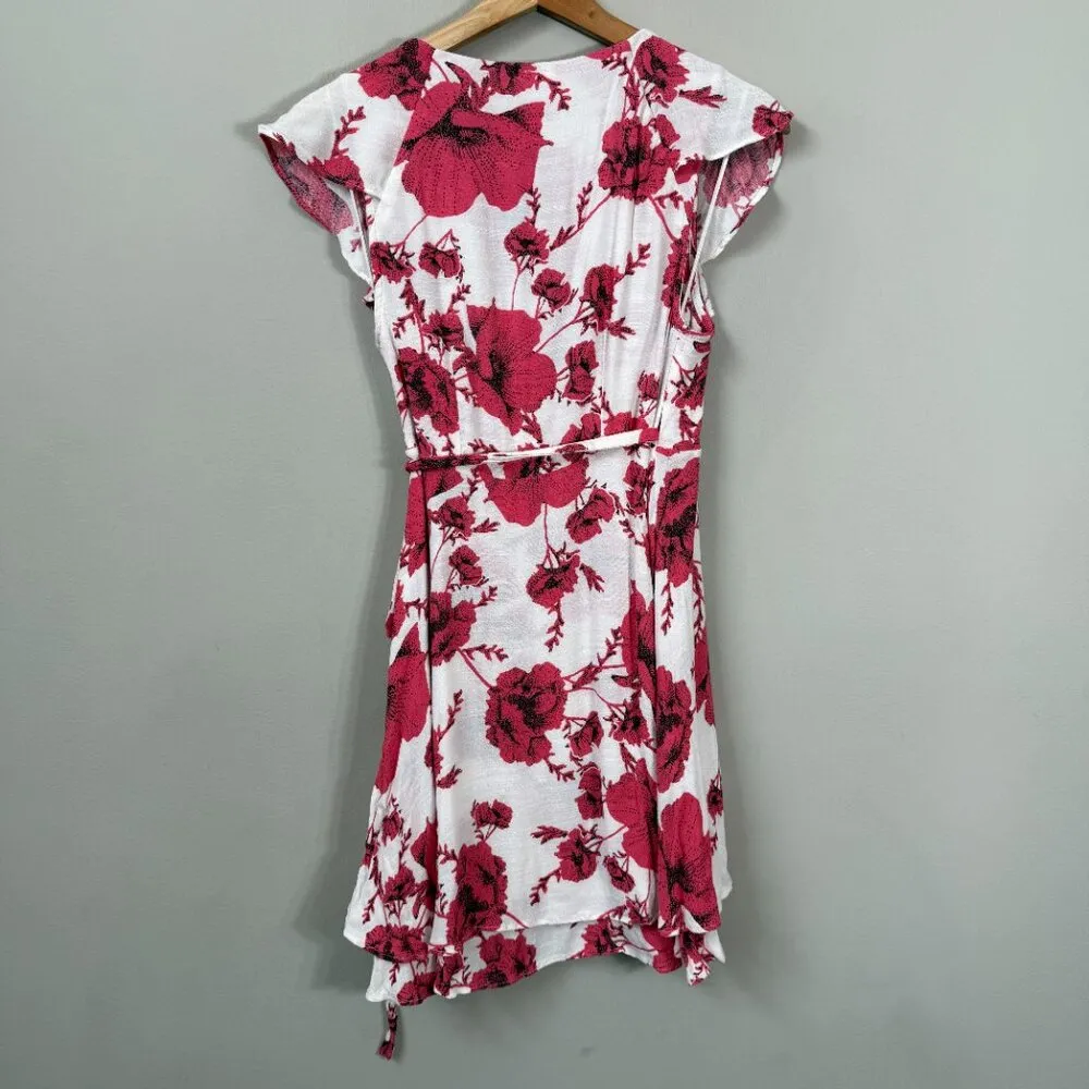 Free People French Quarter Floral Wrap Mini Dress Women's XS White Pink Ruffles - Image 12