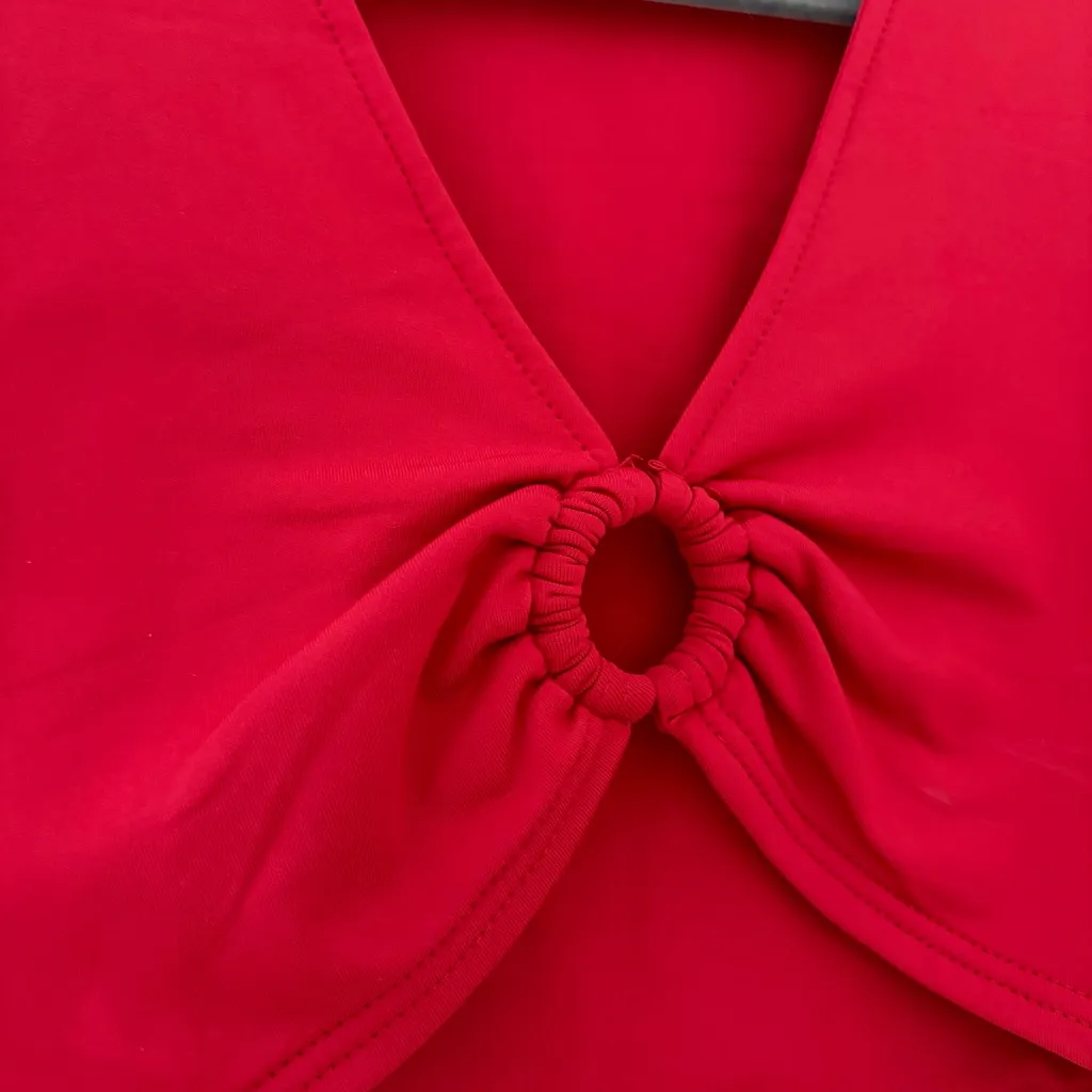red ruched v neck top - Image 2