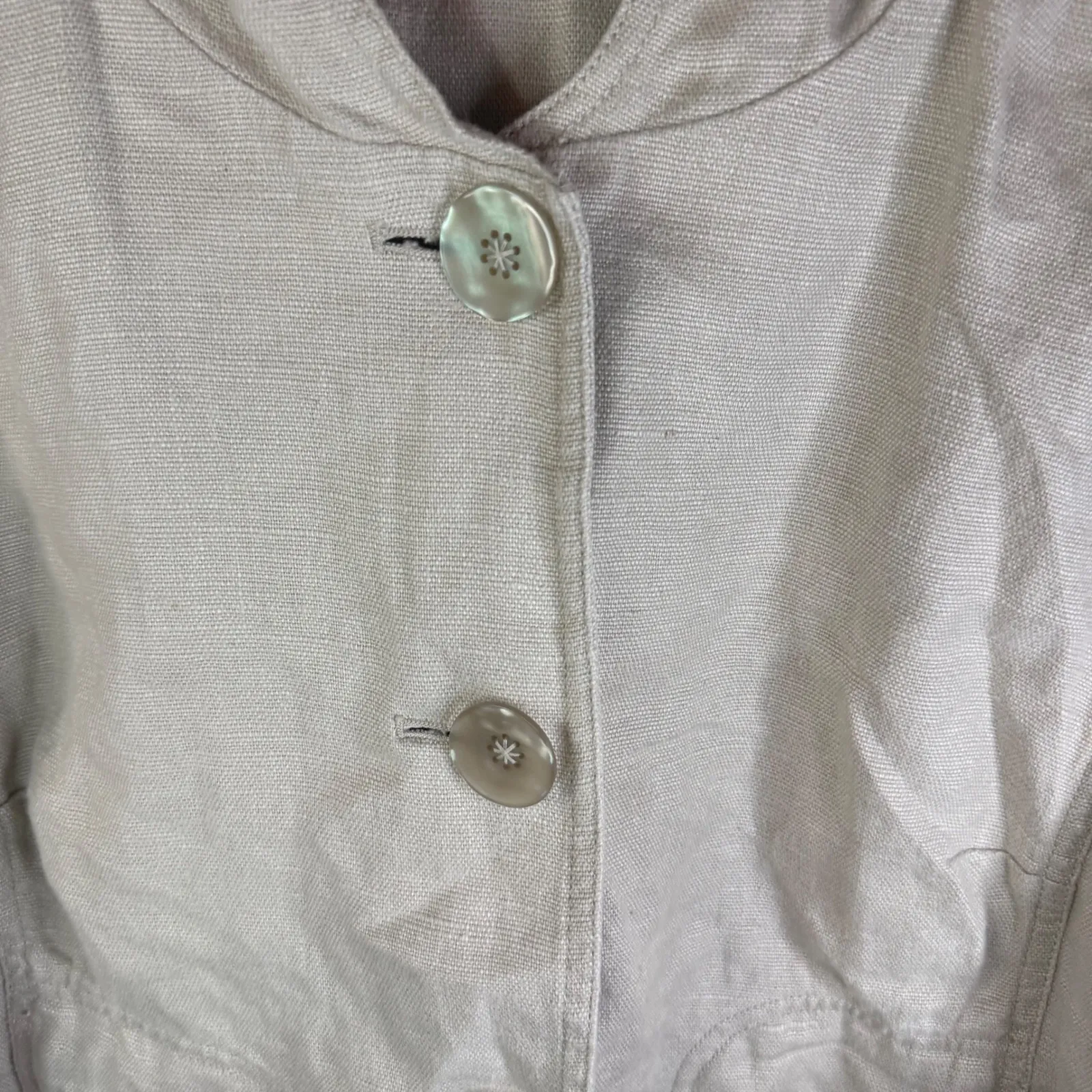 J Jill Womens Hemp Hooded Jacket Button Front Beige Size LG Split‎ Back Career Gray - Image 2