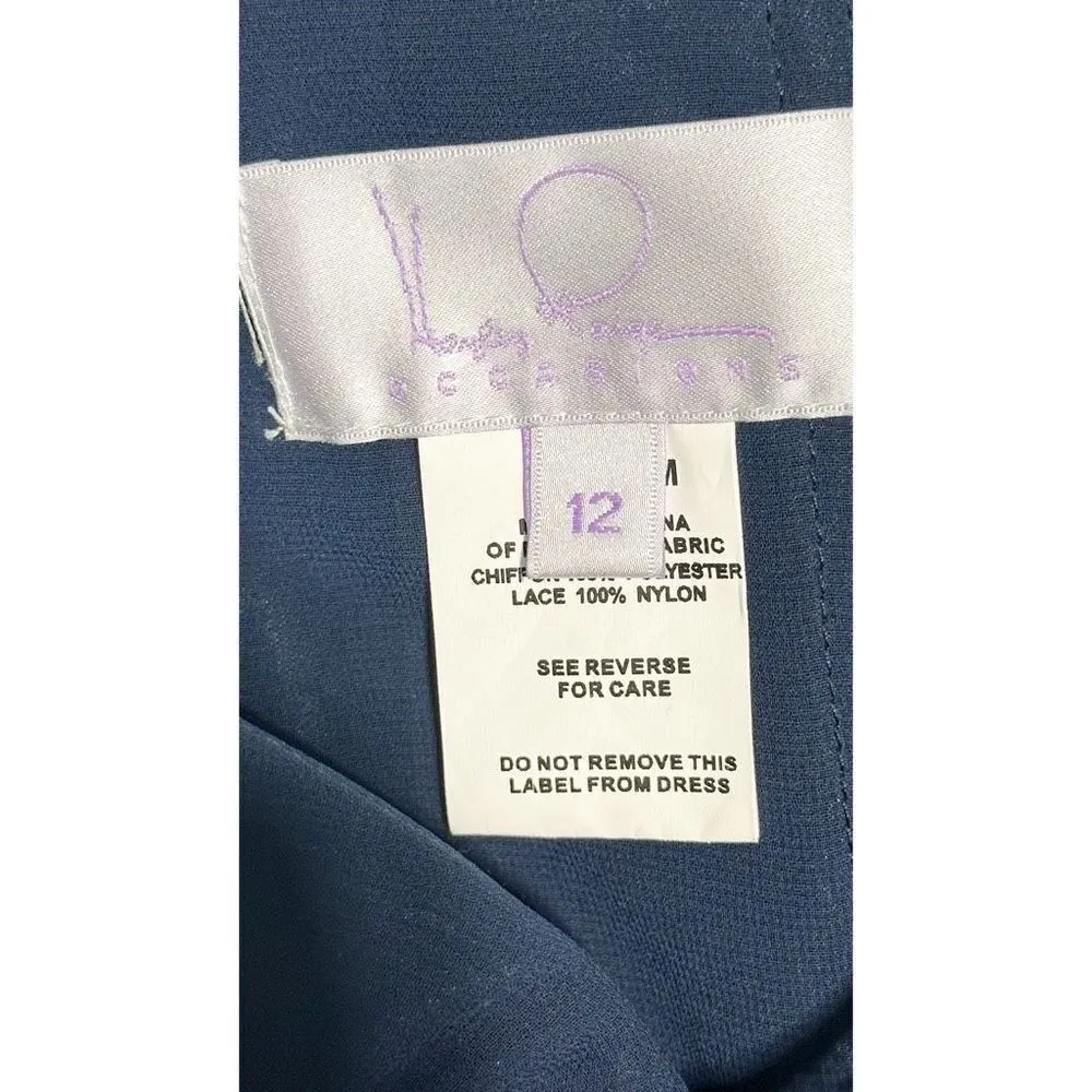 Hayley Paige Sleeveless Sweetheart Neckline Lace‎ Racerback Dress Navy Blue 12 - Image 4