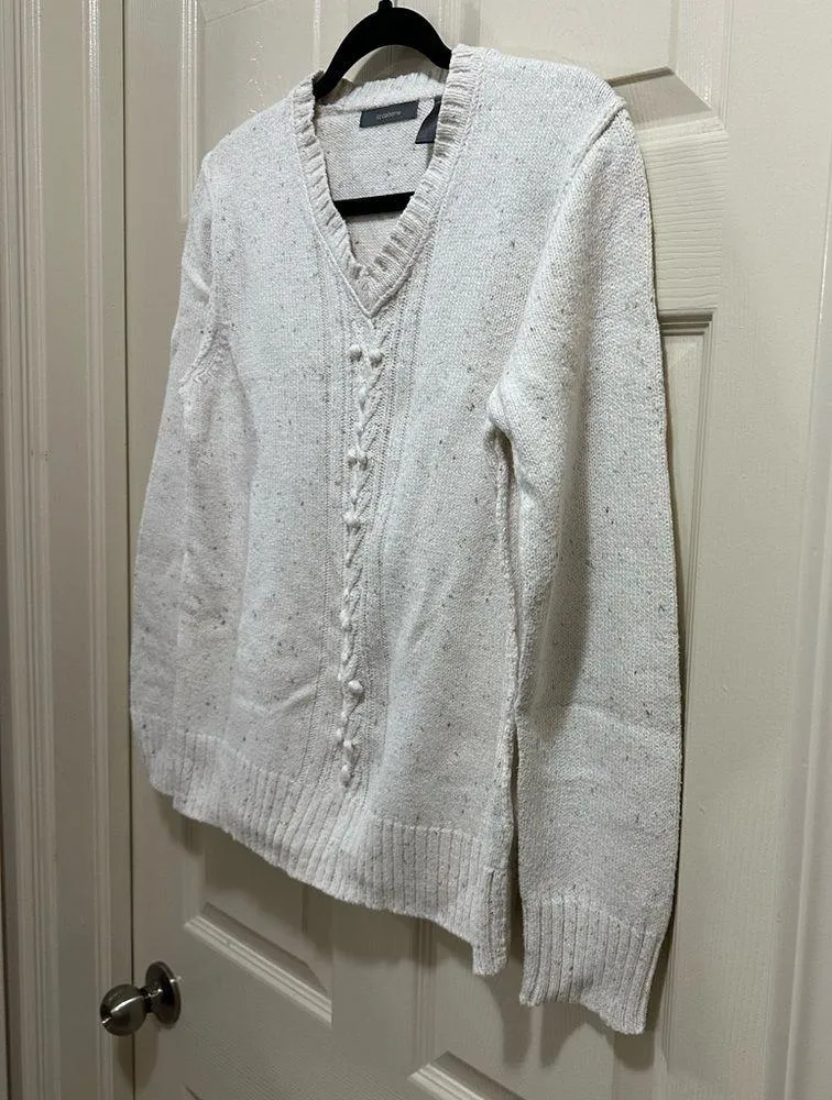 Women’s Liz Claiborne v-neck sweater cream marled textured size large - Image 4