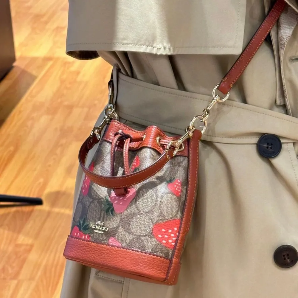 COACH Mini Dempsey Bucket Bag In Signature Canvas With Wild Strawberry CH164 - Image 5